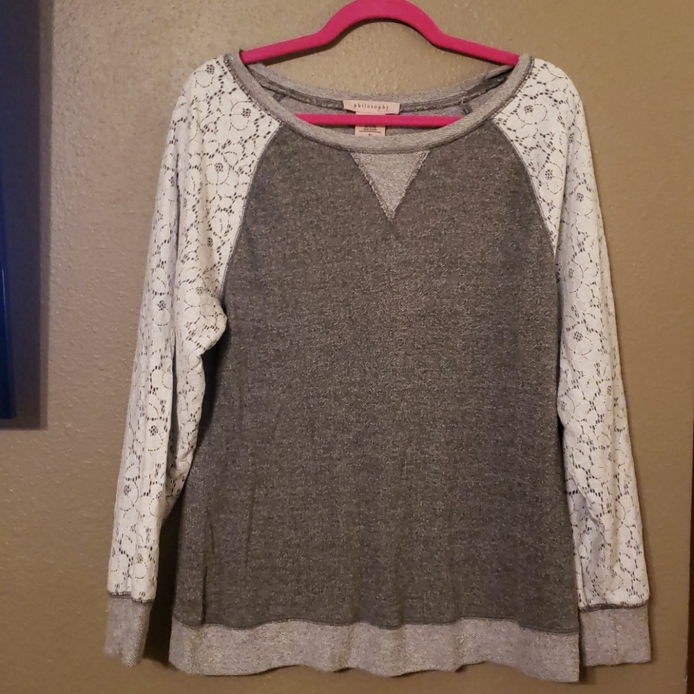 XLarge grey and white lace sweater